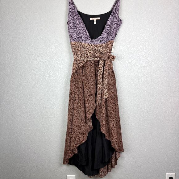 Hutch Anthropologie NWT Elma Floral High Low Contrast Wrap Midi Dress M Purple - Picture 2 of 15
